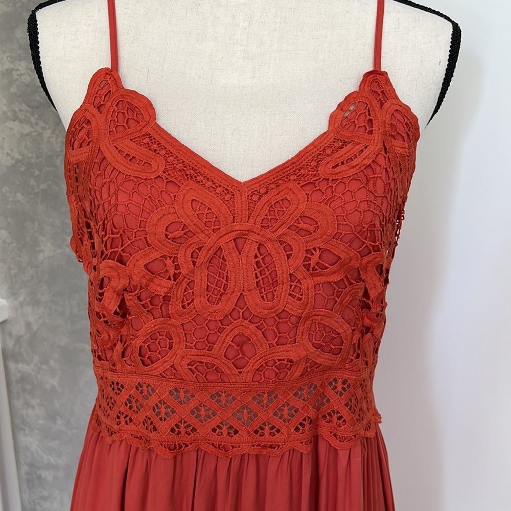 NWT Maxi Dress Womens Beach Crochet Lace Sz L dark orange Lightweight, very soft